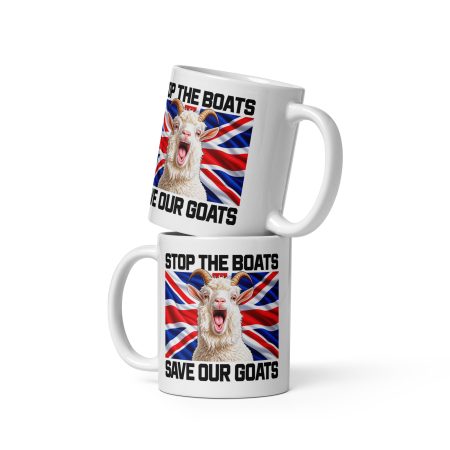 Stop The Boats Save Our Goats Funny British Satire – 11oz White Ceramic Mug