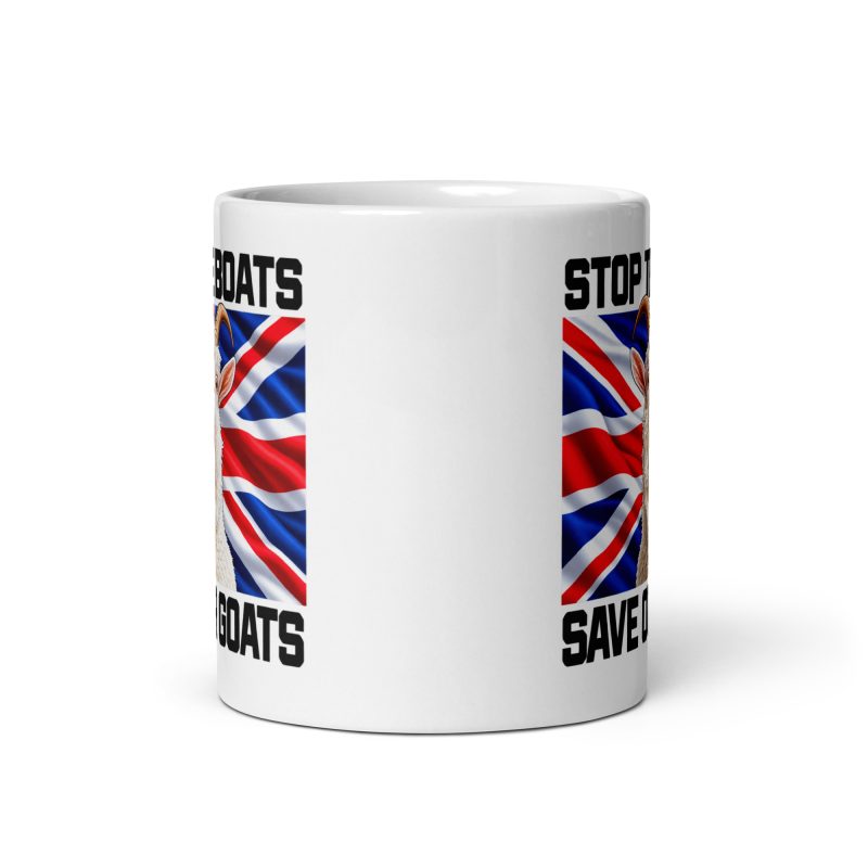 Stop The Boats Save Our Goats Funny British Satire – 11oz White Ceramic Mug