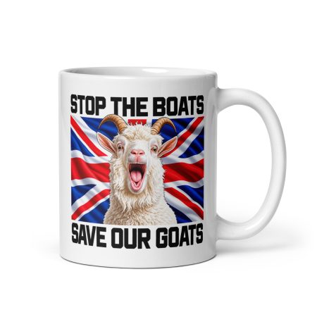 Stop The Boats Save Our Goats Funny British Satire – 11oz White Ceramic Mug