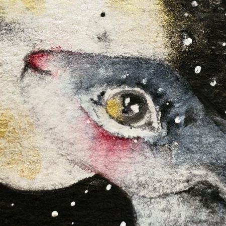 Mounted Miniature Moon Gazing Hare Rabbit Watercolour Painting Starry Night Art for Sale