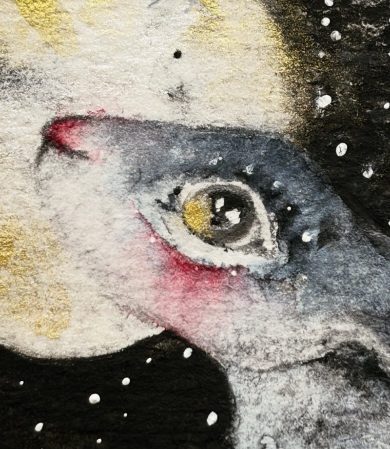 Mounted Miniature Moon Gazing Hare Rabbit Watercolour Painting Starry Night Art for Sale
