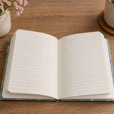 Handmade Teal Wildflower Fabric Notebook – 112 Lined Pages