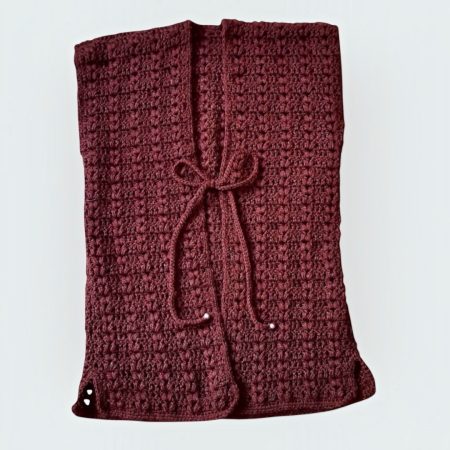 Handmade Crochet Burgundy Longline Vest Waistcoat UK 10