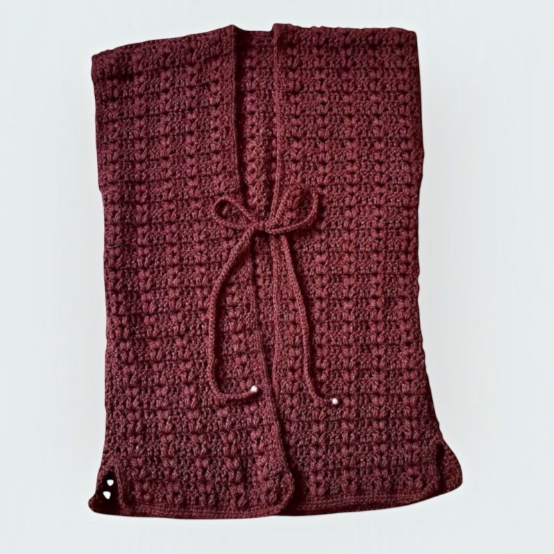 Handmade Crochet Burgundy Longline Vest Waistcoat UK 10