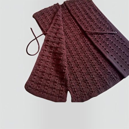 Handmade Crochet Burgundy Longline Vest Waistcoat UK 10