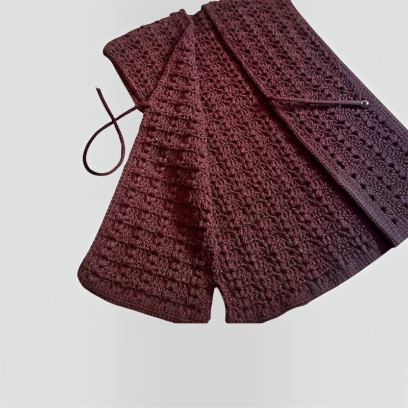 Handmade Crochet Burgundy Longline Vest Waistcoat UK 10