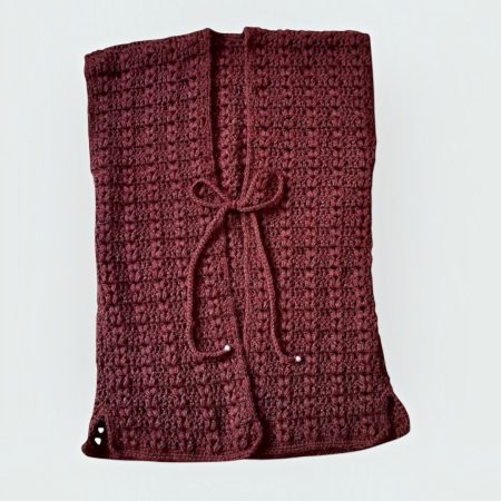 Handmade Crochet Burgundy Longline Vest Waistcoat UK 10