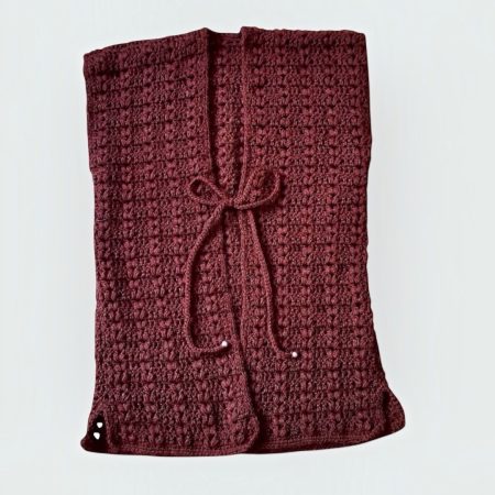 Handmade Crochet Burgundy Longline Vest Waistcoat UK 10
