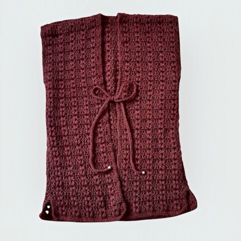 Handmade Crochet Burgundy Longline Vest Waistcoat UK 10