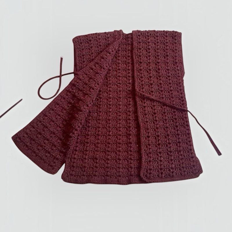 Handmade Crochet Burgundy Longline Vest Waistcoat UK 10