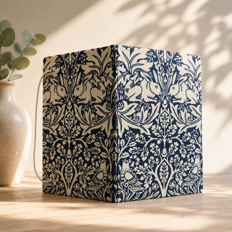 Handbound William Morris Fabric Notebook – Navy & Cream Journal – Traditional Bookbinding – Blank Pages