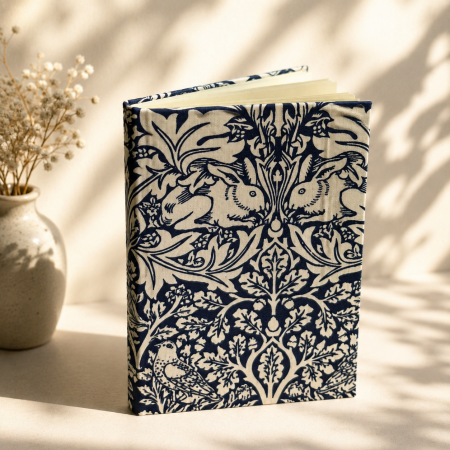 Handbound William Morris Fabric Notebook – Navy & Cream Journal – Traditional Bookbinding – Blank Pages