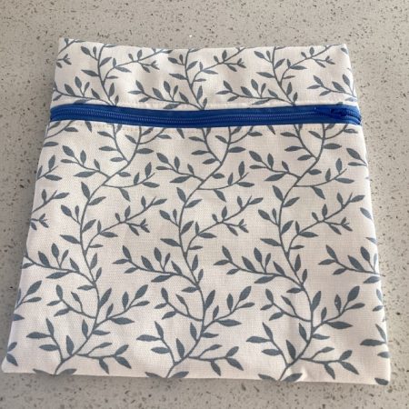 Versatile Useful Cream/Blue Fabric Lined, Zipper Medium Size Pouch