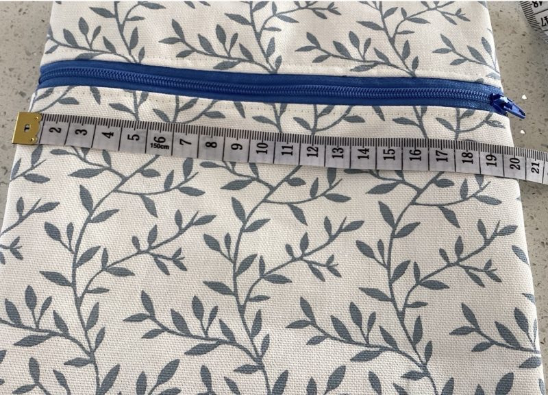 Versatile Useful Cream/Blue Fabric Lined, Zipper Medium Size Pouch