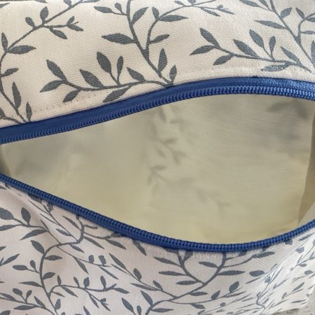 Versatile Useful Cream/Blue Fabric Lined, Zipper Medium Size Pouch