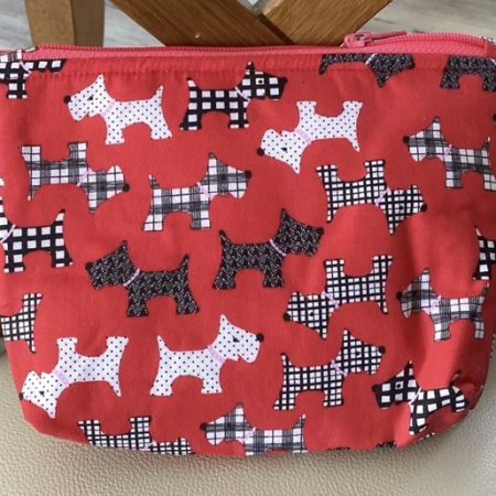Small Fabric Lined Red Scotty Dog Themed Zipped Purse/Make Up Bag/Pouch