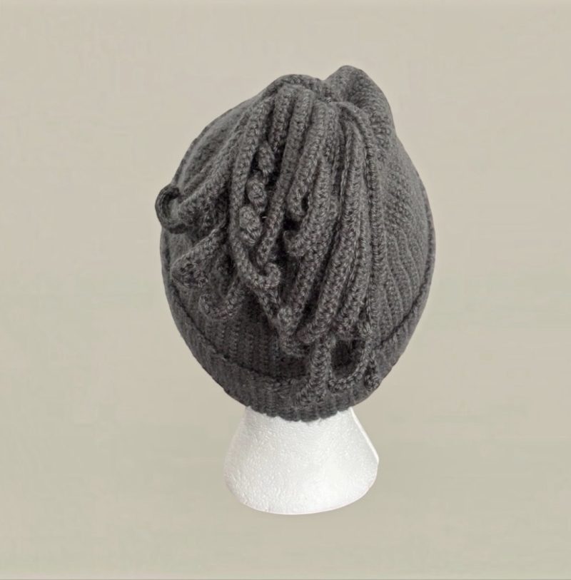 Grey Crochet Kraken Beanie Messy Bun Octopus Hat for Adults