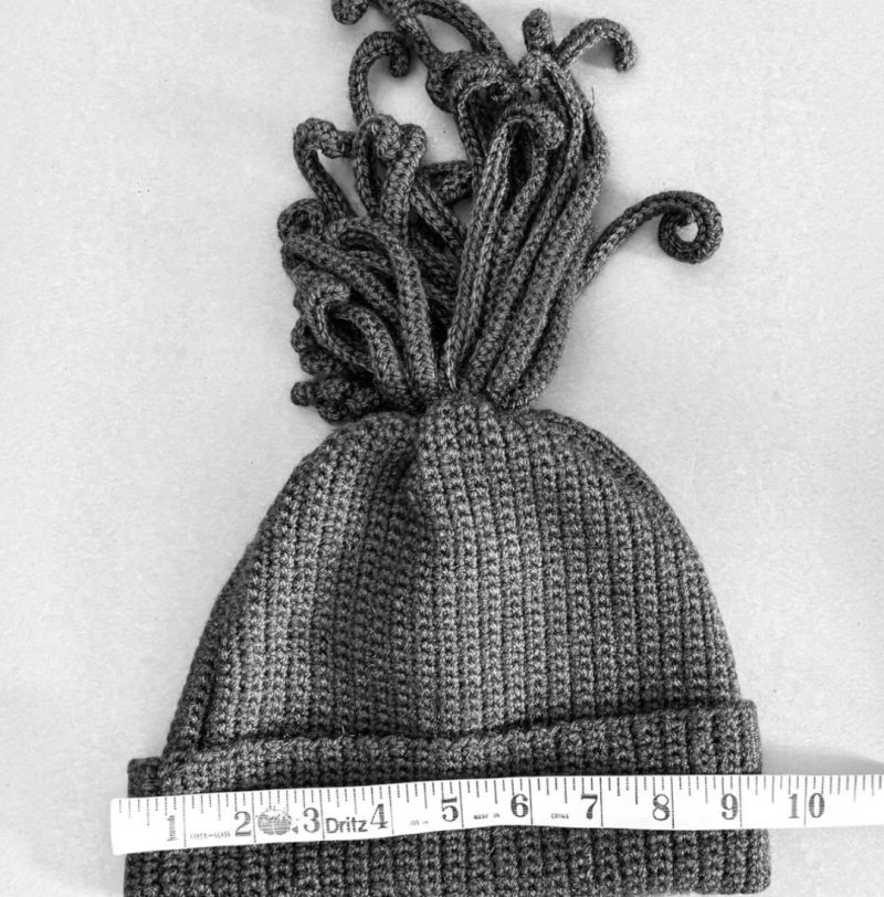 Grey Crochet Kraken Beanie Messy Bun Octopus Hat for Adults