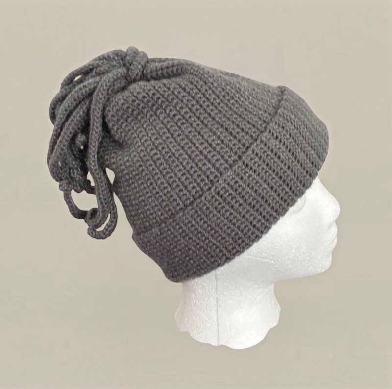 Grey Crochet Kraken Beanie Messy Bun Octopus Hat for Adults