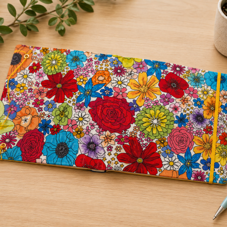 Handmade Colourful Wildflower Fabric Notebook – Lined Journal – Traditional Bookbinding