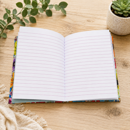Handmade Colourful Wildflower Fabric Notebook – Lined Journal – Traditional Bookbinding