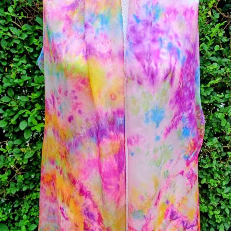 Stunning Hand Dyed Pure Silk Scarf in Pinks, Purples, Green, Turquoise and Lemon 'Flower Garden'