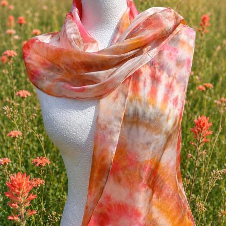 Exquisite Hand Dyed Pure Silk Scarf in Pastel Oranges with a touch of Brown 'Sunset' A Gorgeous Gift For Someone Special