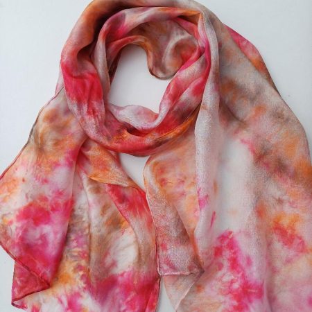 Exquisite Hand Dyed Pure Silk Scarf in Pastel Oranges with a touch of Brown 'Sunset' A Gorgeous Gift For Someone Special