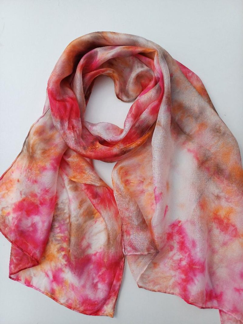 Exquisite Hand Dyed Pure Silk Scarf in Pastel Oranges with a touch of Brown 'Sunset' A Gorgeous Gift For Someone Special