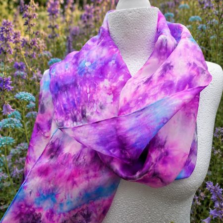 Stunning Hand Dyed Pure Silk Scarf in Purple and Black. Very Dramatic. 'Purple Haze'