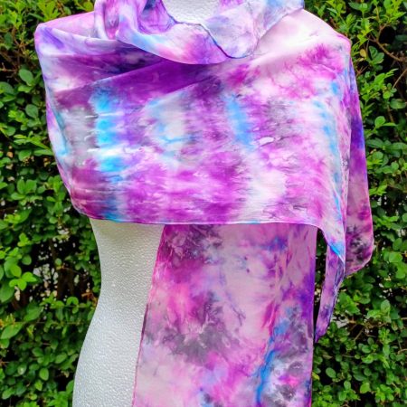 Stunning Hand Dyed Pure Silk Scarf in Purple and Black. Very Dramatic. 'Purple Haze'