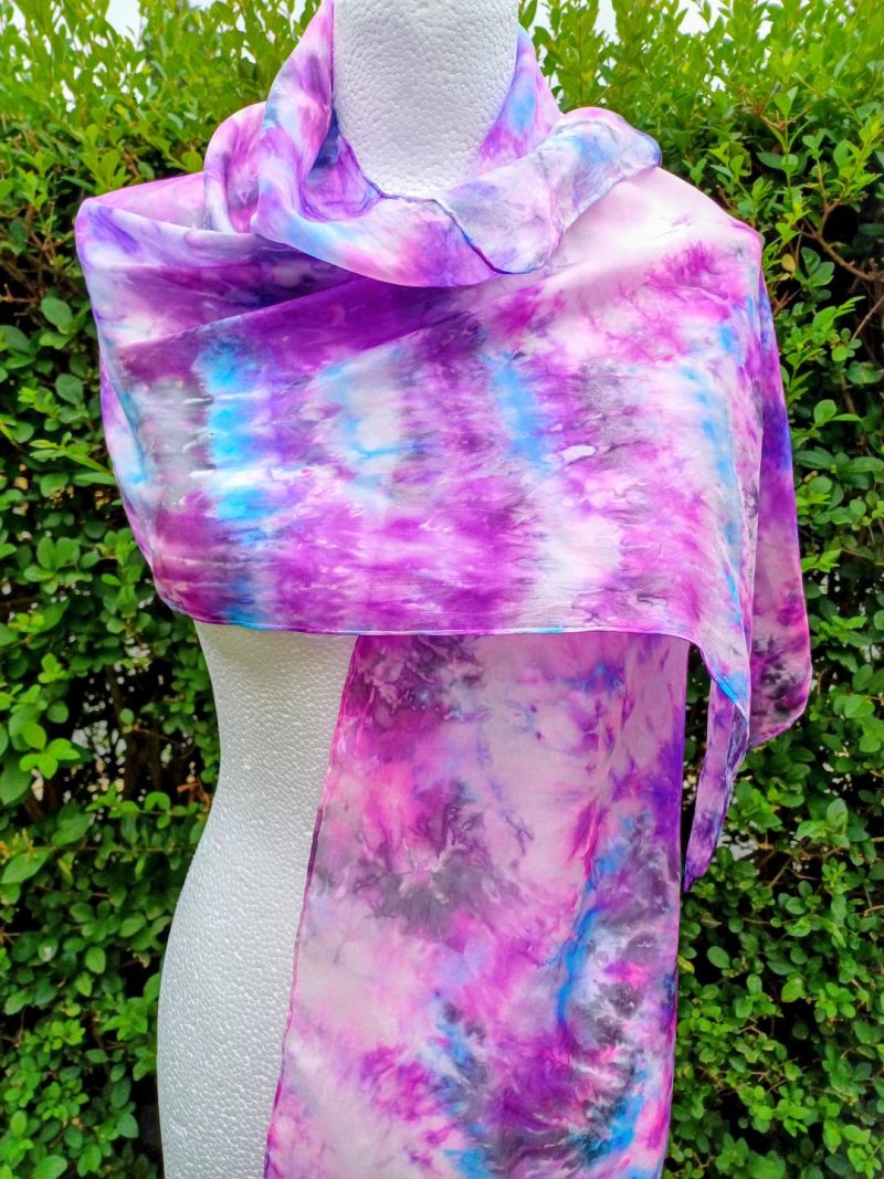 Stunning Hand Dyed Pure Silk Scarf in Purple and Black. Very Dramatic. 'Purple Haze'