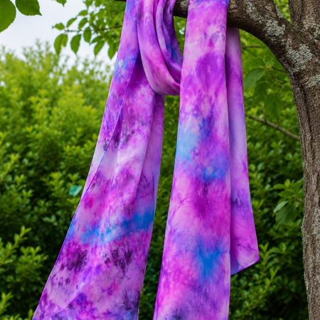 Stunning Hand Dyed Pure Silk Scarf in Purple and Black. Very Dramatic. 'Purple Haze'