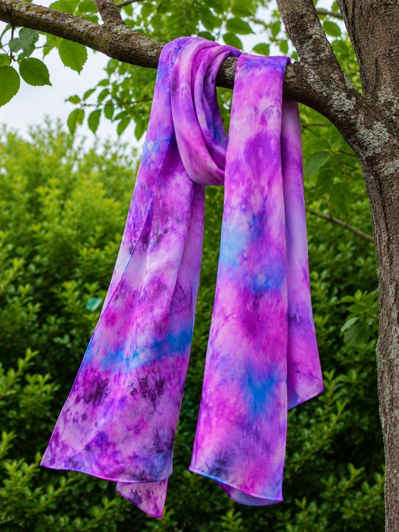 Stunning Hand Dyed Pure Silk Scarf in Purple and Black. Very Dramatic. 'Purple Haze'