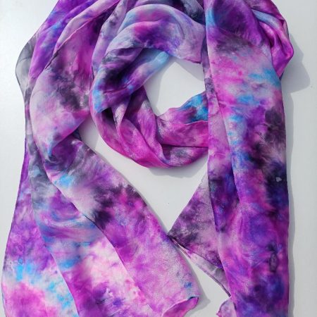 Stunning Hand Dyed Pure Silk Scarf in Purple and Black. Very Dramatic. 'Purple Haze'