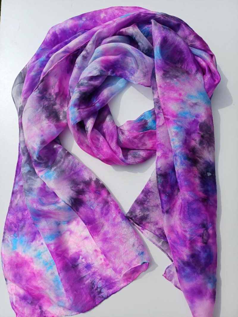 Stunning Hand Dyed Pure Silk Scarf in Purple and Black. Very Dramatic. 'Purple Haze'
