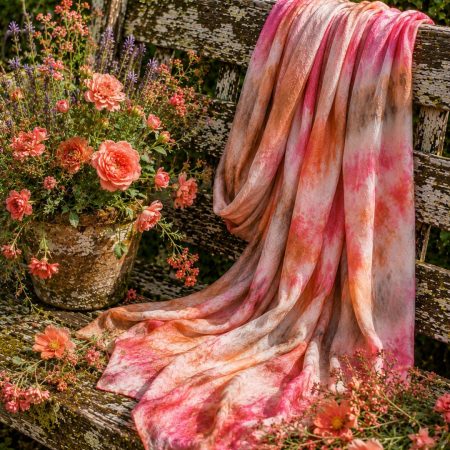 Exquisite Hand Dyed Pure Silk Scarf in Pastel Oranges with a touch of Brown 'Sunset' A Gorgeous Gift For Someone Special