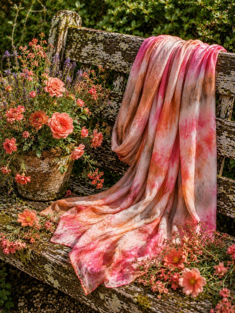 Exquisite Hand Dyed Pure Silk Scarf in Pastel Oranges with a touch of Brown 'Sunset' A Gorgeous Gift For Someone Special