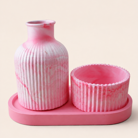 A Hand Cast Eco Resin Pretty Bud Vase, Trinket Dish and Small Pot in Pale Pink. A Lovely Housewarming or Birthday Gift. Or Just Because !