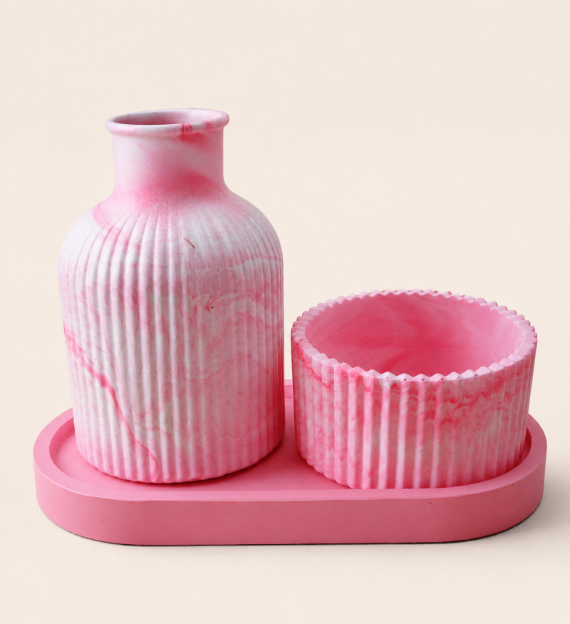 A Hand Cast Eco Resin Pretty Bud Vase, Trinket Dish and Small Pot in Pale Pink. A Lovely Housewarming or Birthday Gift. Or Just Because !