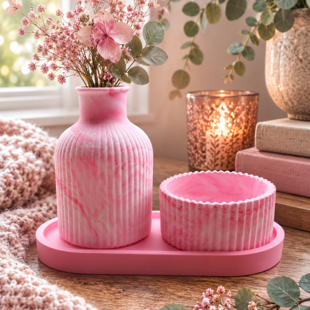 A Hand Cast Eco Resin Pretty Bud Vase, Trinket Dish and Small Pot in Pale Pink. A Lovely Housewarming or Birthday Gift. Or Just Because !