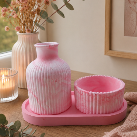 A Hand Cast Eco Resin Pretty Bud Vase, Trinket Dish and Small Pot in Pale Pink. A Lovely Housewarming or Birthday Gift. Or Just Because !