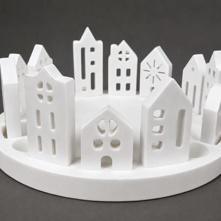 Scandi Nordic Style Eco Resin Christmas Village Scene. Fantastic for a Christmas Table Centrepiece or in your Christmas Window display.