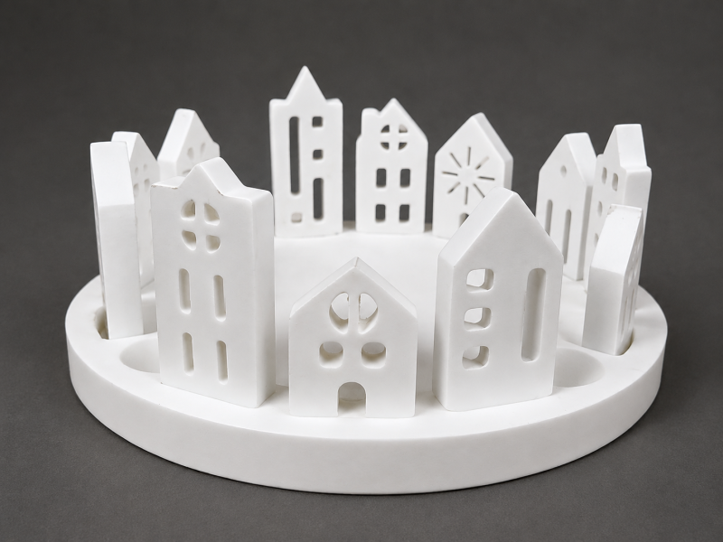 Scandi Nordic Style Eco Resin Christmas Village Scene. Fantastic for a Christmas Table Centrepiece or in your Christmas Window display.