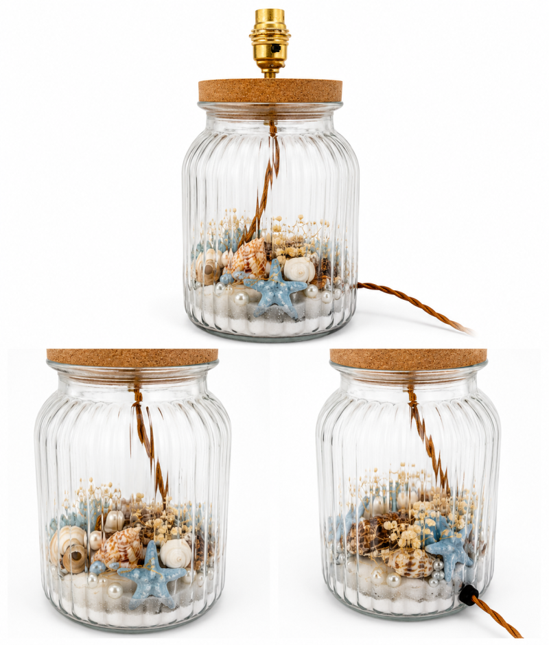 Beachcomber Seashell Table Lamp Base – Handmade Coastal Glass Lamp | Nautical Home Décor | One-of-a-Kind