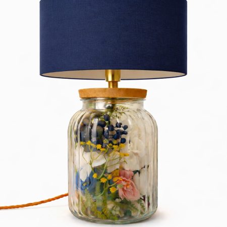 Floral Glass Vase Lamp with Gerbera Daisies, Peonies | Botanical Cottagecore Decor