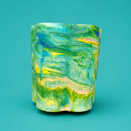 A Very Groovy 70 's Inspired Eco Resin Flower Shaped Pot in Sea Shades of Turquoise.. Use To Store Makeup Brushes, Artists Brushes, Artificial Flowers and Foliage, Or As A Candle Holder.