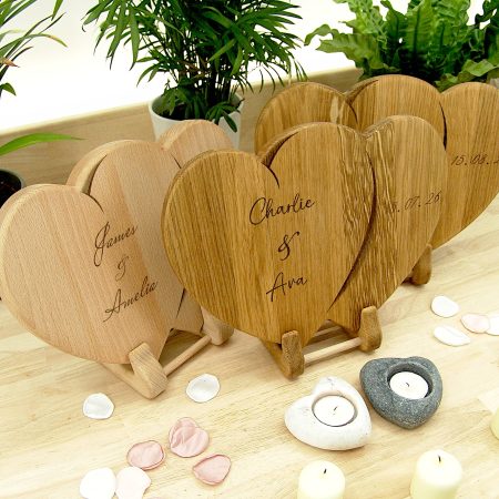 Hearts Personalised Chopping Board Wedding Gift - Oak Beech Engraved