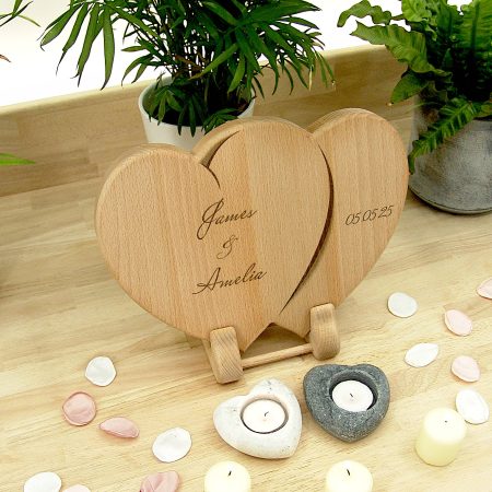 Hearts Personalised Chopping Board Wedding Gift - Oak Beech Engraved