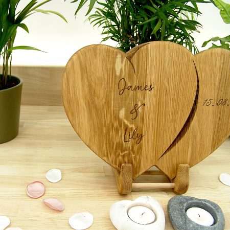 Hearts Personalised Chopping Board Wedding Gift - Oak Beech Engraved